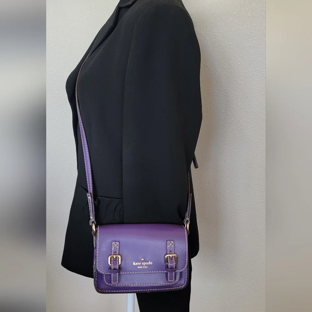 Kate Spade Purple Leather Essex Scout Crossbody Handbag Messenger Bag
